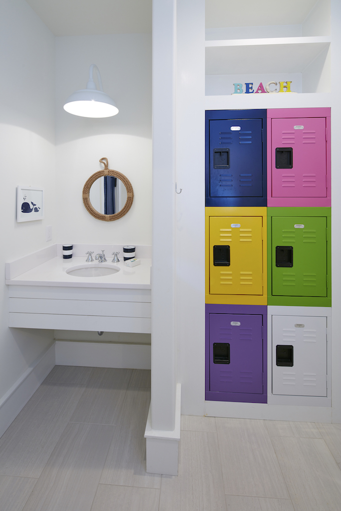 The Big Easy lockers in bathroom in bright colors